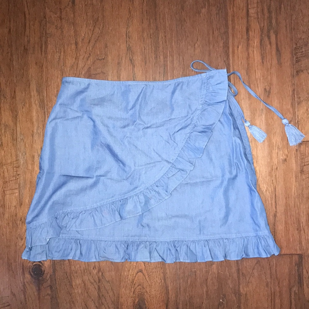 Blue Wrap Mini Skirt with Ruffle!